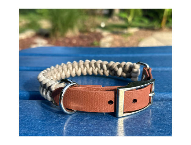 Fishtail Hand Braided Dog Collar in Tan & Cream - American Bark Bliss