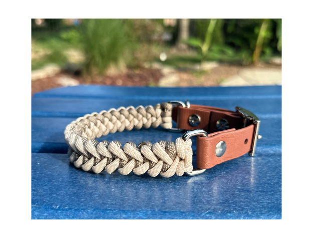 Fishtail Hand Braided Dog Collar in Tan & Cream - American Bark Bliss