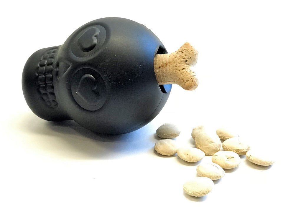 Magnum Sugar Skull eDispenser Ultra-Durable Chew Toy & Treat Dispenser - Black - American Bark Bliss