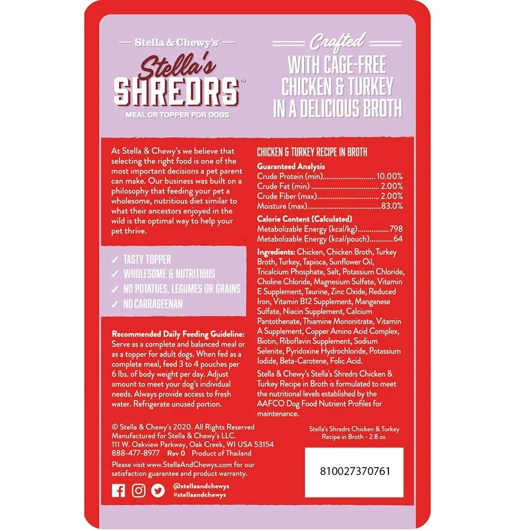 Stella & Chewy's Shredrs Chicken & Turkey Dog Food (2.8oz) - American Bark Bliss