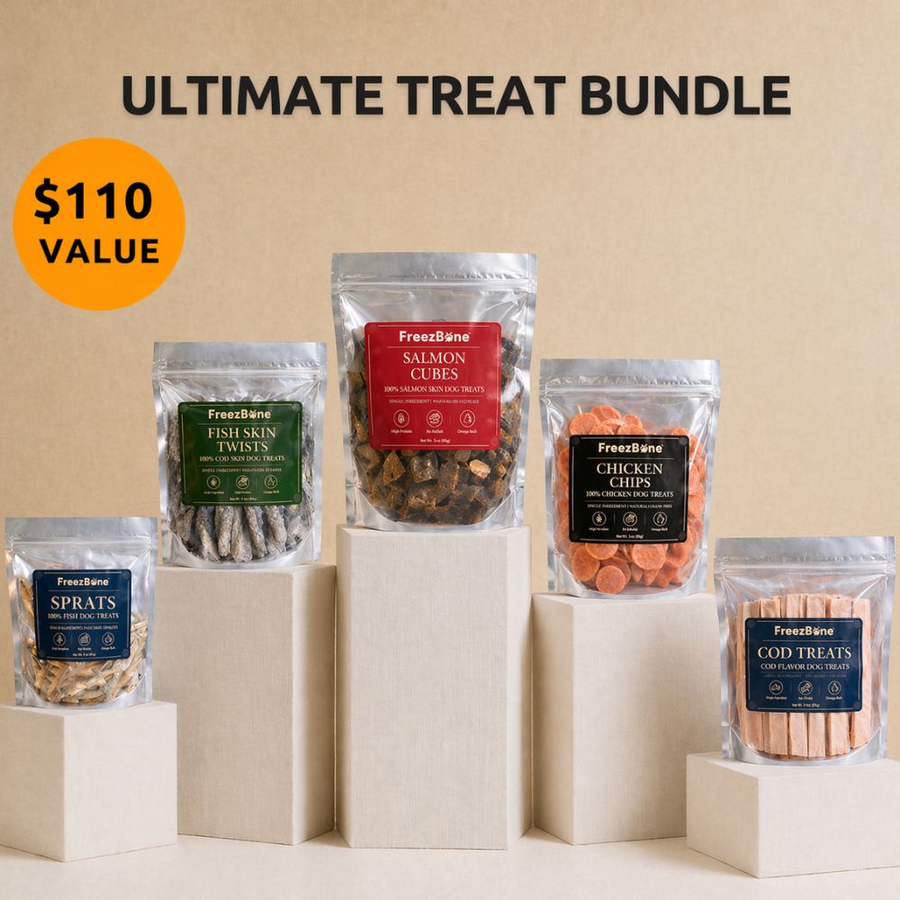 Freezbone Ultimate Dog Treat Bundle – 5 All-Natural Fish & Chicken Treats (Value Size)