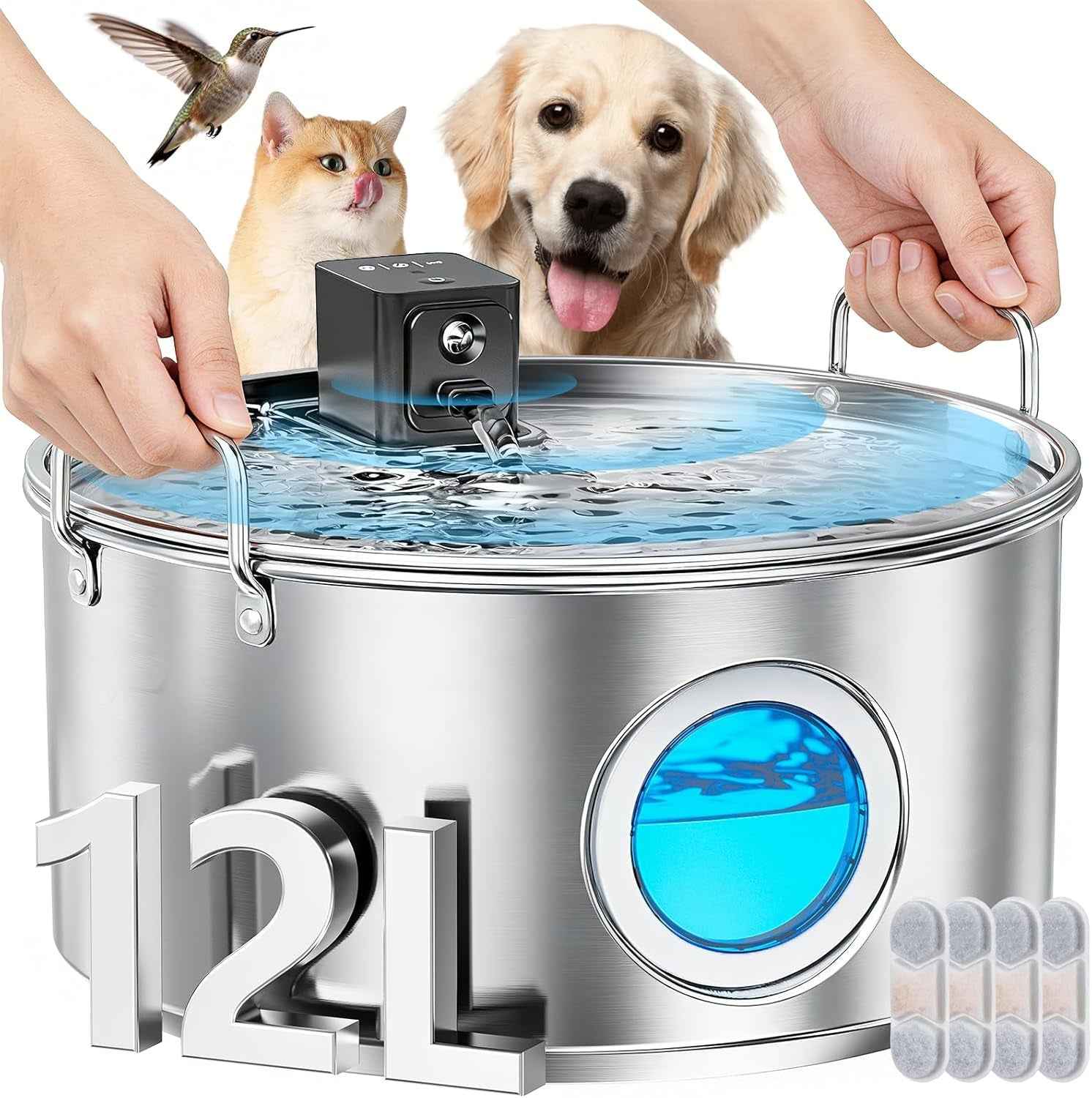 Wireless Dog Water Fountain Stainless Steel 3.4Gal Large Pet Fountain