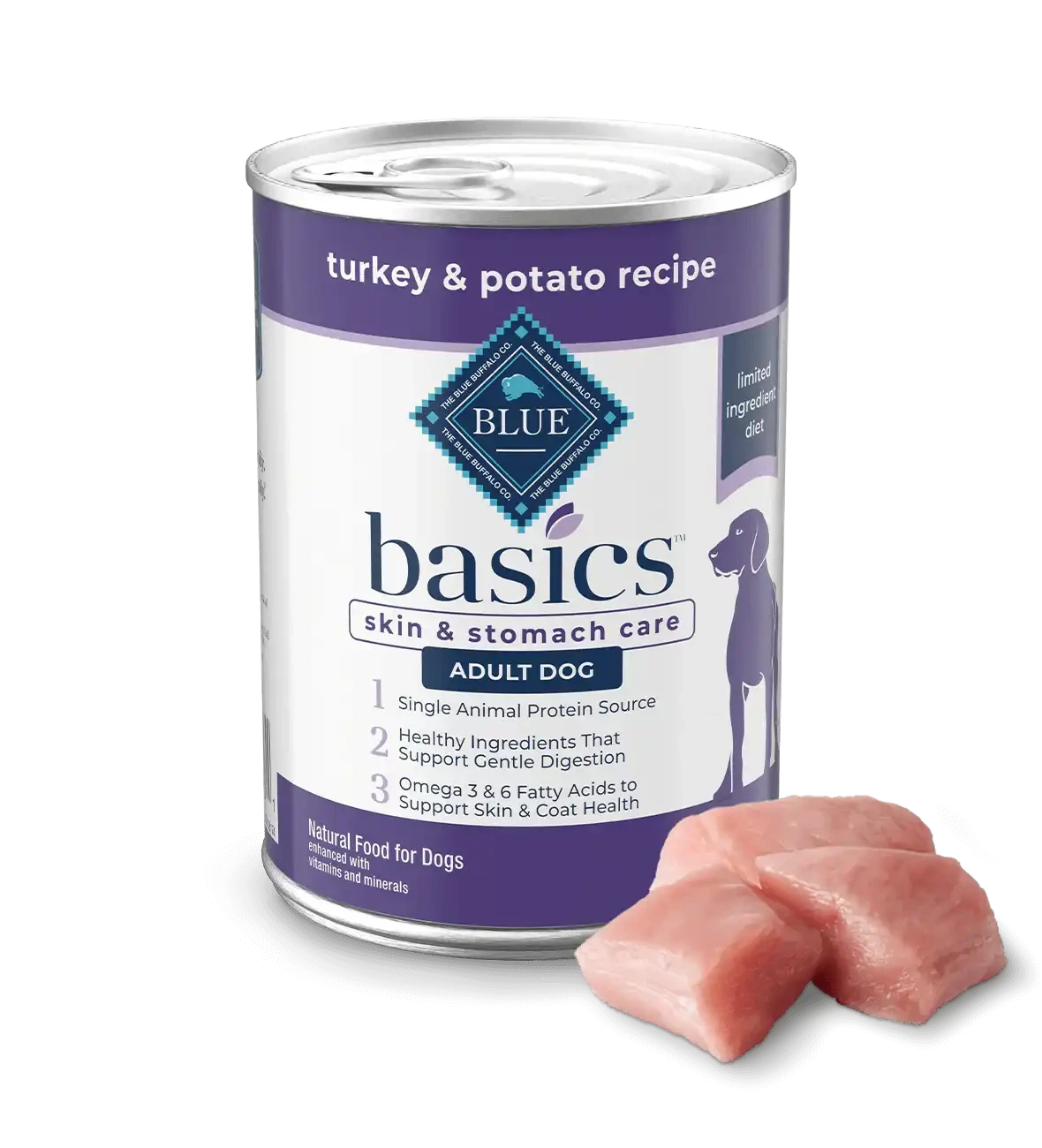 Blue Buffalo Basics Adult Grain-Free Turkey & Potato, Limited Ingredient Diet Wet Dog Food (12.5oz) - American Bark Bliss