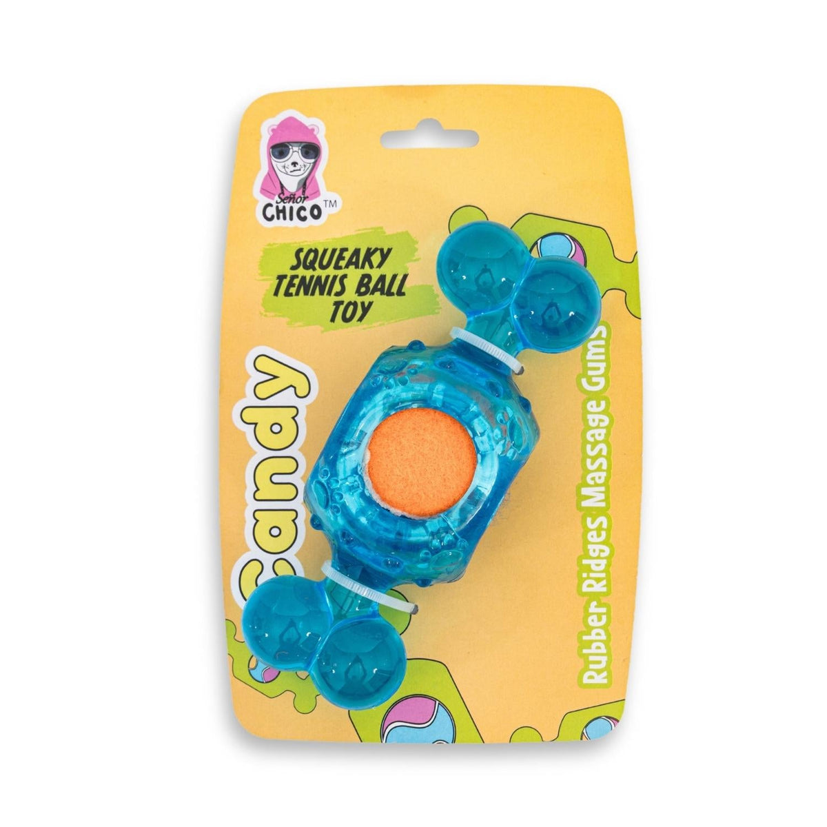 Blue TPR Dog Toy with Squeaky Tennis Ball