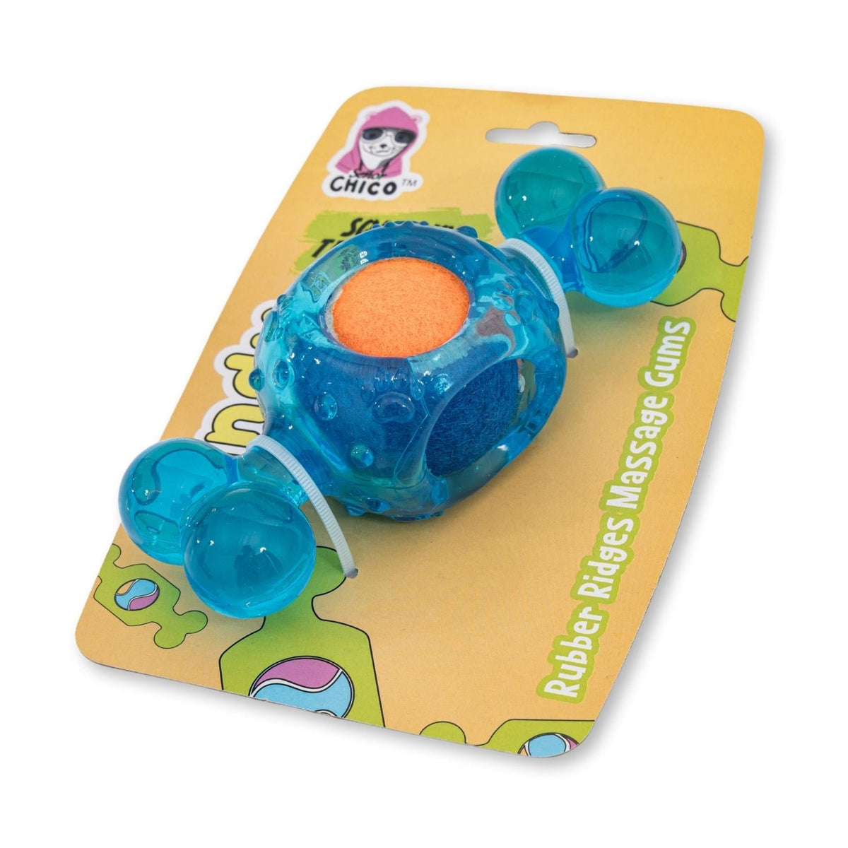 Blue TPR Dog Toy with Squeaky Tennis Ball