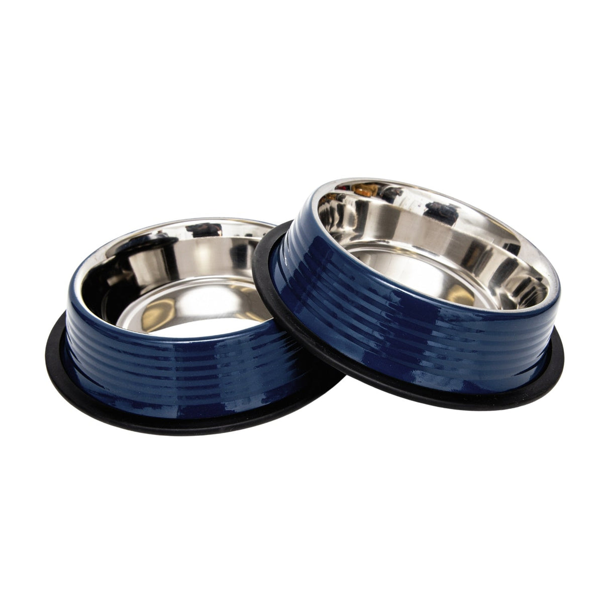 Country Living Ribbed Stainless Steel Dog Bowls, Non-Slip, Set of 2 – Poseidon Blue
