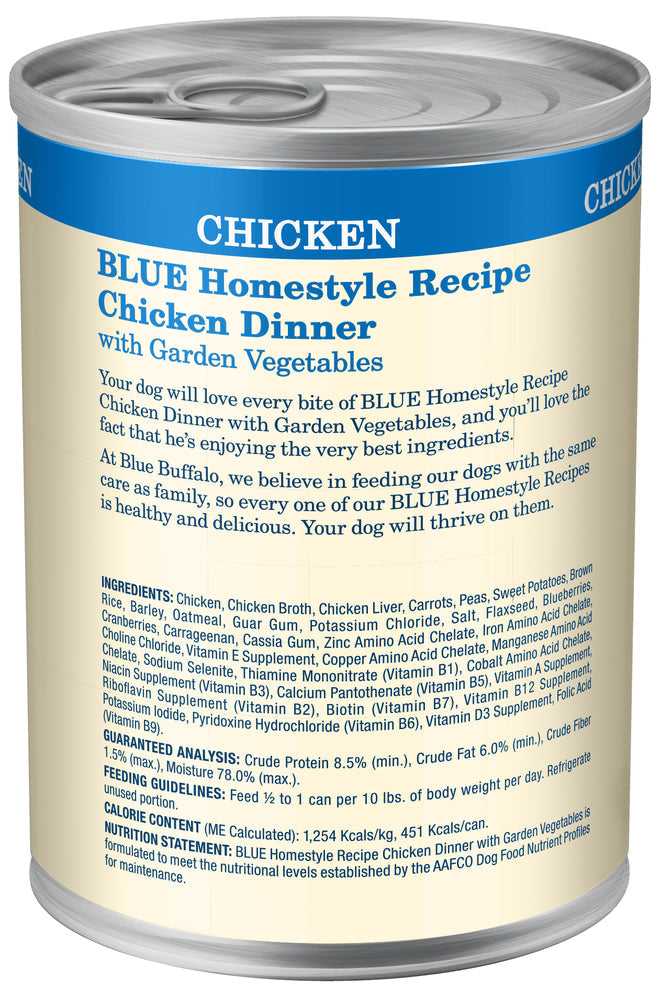 Blue Buffalo Adult Homestyle Chicken, Brown Rice & Garden Vegetables Wet Dog Cans (12.5oz) - American Bark Bliss