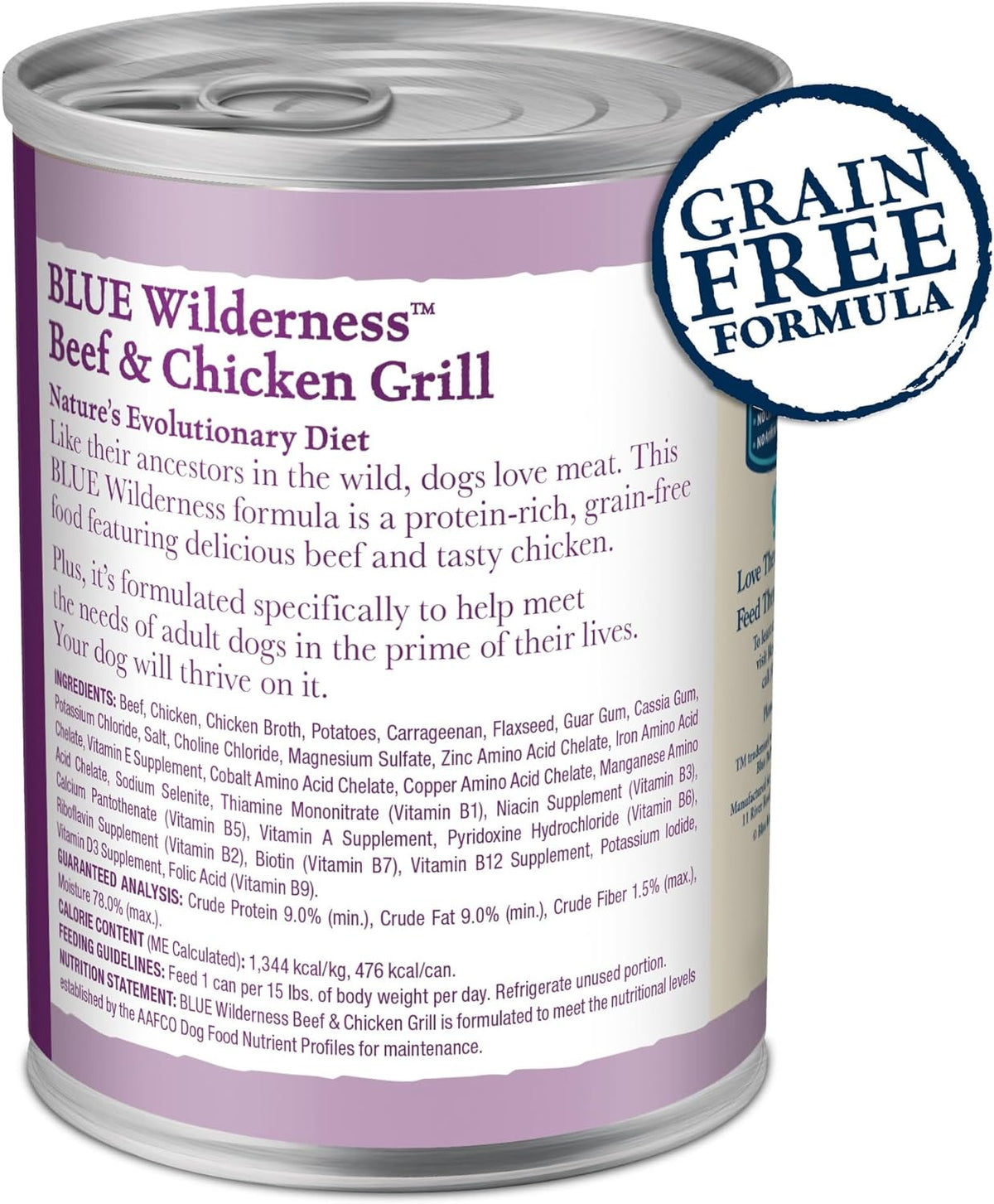 Blue Buffalo Wilderness Adult Grain-Free Beef & Chicken Grill Wet Dog Can (12.5oz) - American Bark Bliss