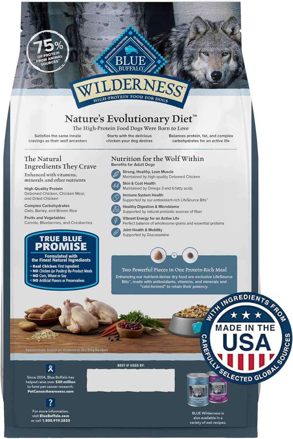 Blue Buffalo Wilderness Adult Chicken with Wholesome Grains Dry Dog Food - American Bark Bliss