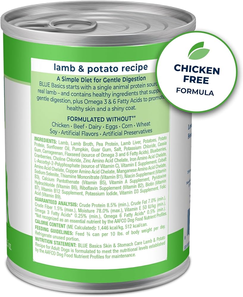 Blue Buffalo Basics Adult Grain-Free Lamb & Potato, Limited Ingredient Diet Wet Dog Food (12.5oz) - American Bark Bliss