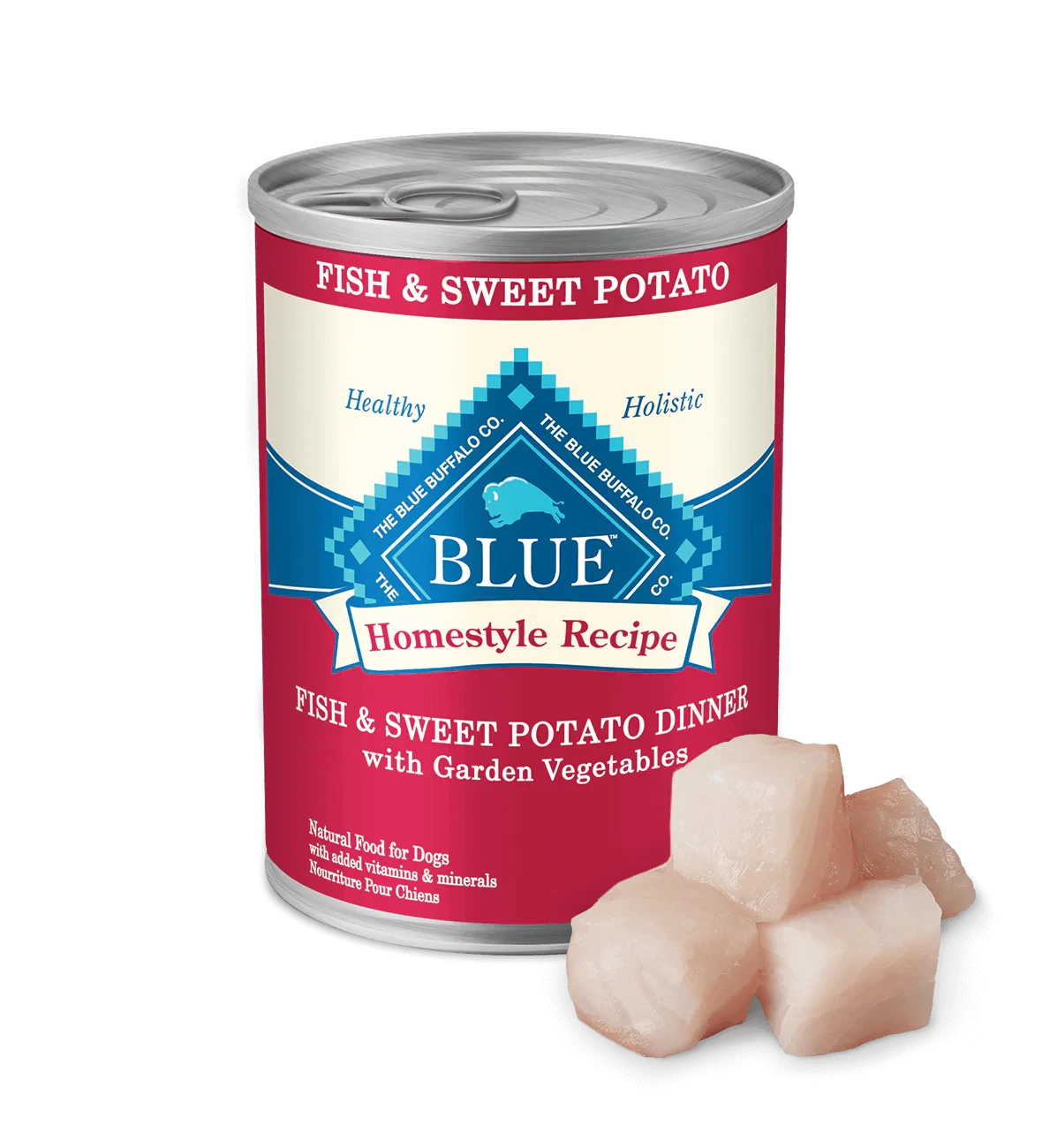 Blue Buffalo Adult Homestyle Fish & Sweet Potato with Garden Vegetables Wet Dog Cans (12.5oz) - American Bark Bliss
