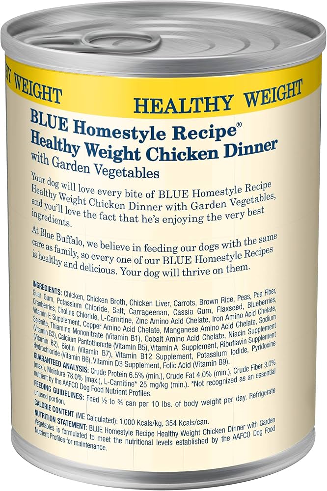 Blue Buffalo Adult Homestyle Healthy Weight Chicken with Garden Vegetables Wet Dog Cans (12.5oz) - American Bark Bliss