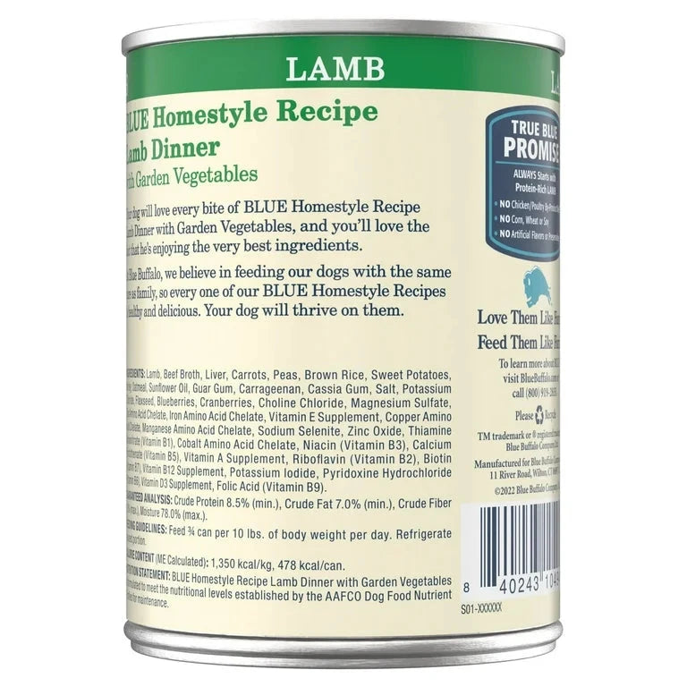 Blue Buffalo Adult Homestyle Lamb, Brown Rice & Garden Vegetables Wet Dog Cans (12.5oz) - American Bark Bliss