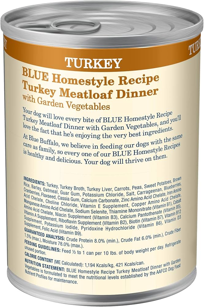 Blue Buffalo Adult Homestyle Turkey Meatloaf with Garden Vegetables Wet Dog Cans (12.5oz) - American Bark Bliss