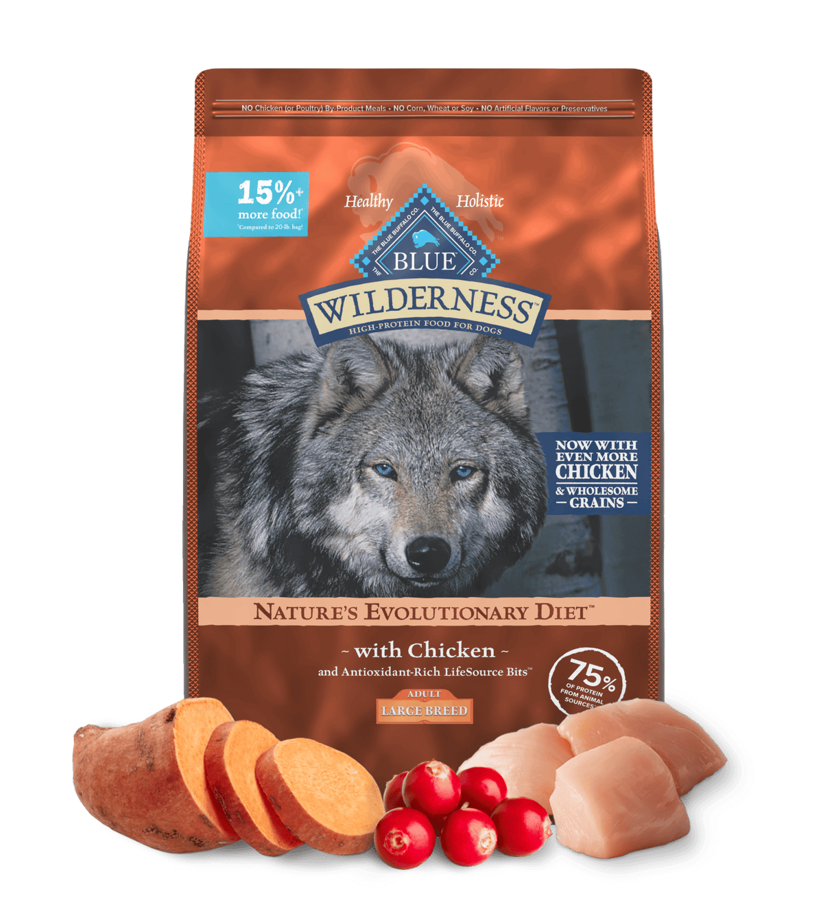 Blue Buffalo Wilderness Adult Large Breed Chicken with Wholesome Grains Dry Dog Food (24lb) - American Bark Bliss