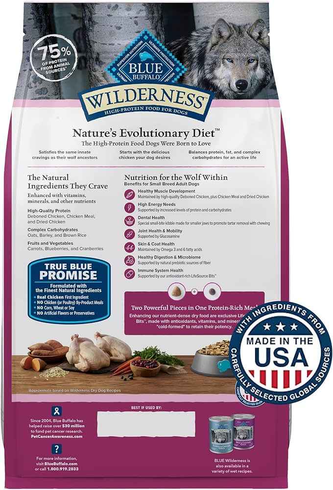 Blue Buffalo Wilderness Adult Small Breed Chicken with Wholesome Grains Dry Dog Food - American Bark Bliss