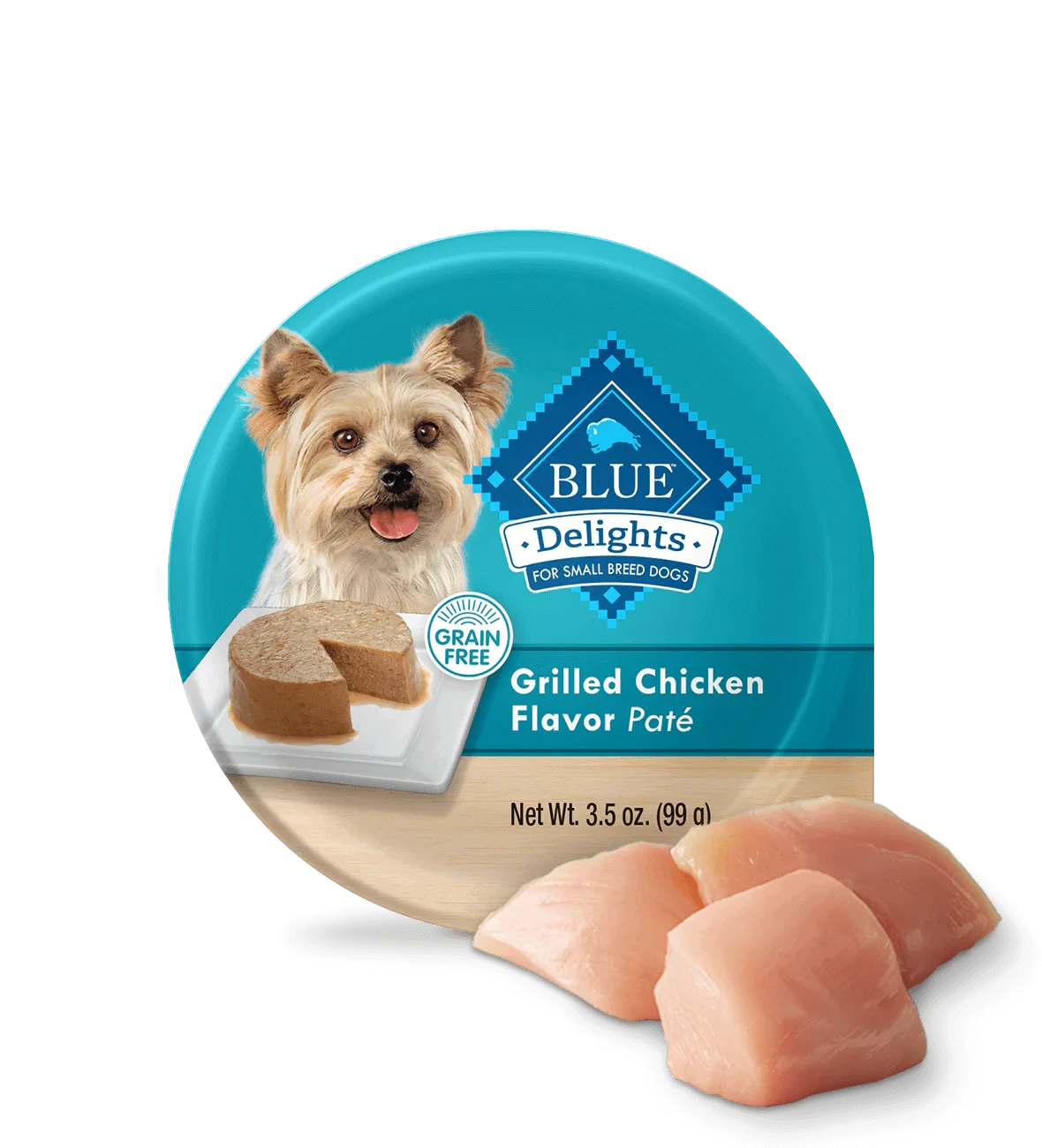 Blue Buffalo Delights Small Breed Adult Dog Grilled Chicken Pate Flavor in Savory Juices Wet Dog Food (3.5oz) - American Bark Bliss