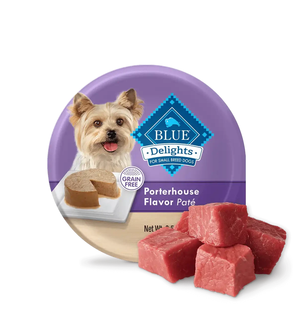 Blue Buffalo Blue Delights Small Breed Adult dog Porterhouse Flavor in Savory Juices Wet Dog Food (3.5oz) - American Bark Bliss