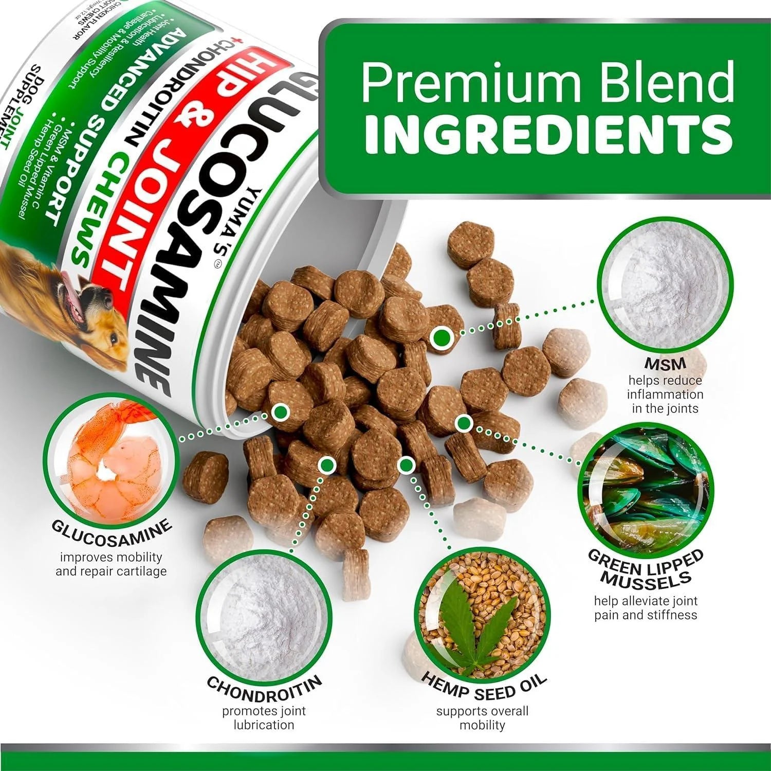 2 Pack Glucosamine for Dogs with Chondroitin Joint Pain Relief Made in USA - American Bark Bliss