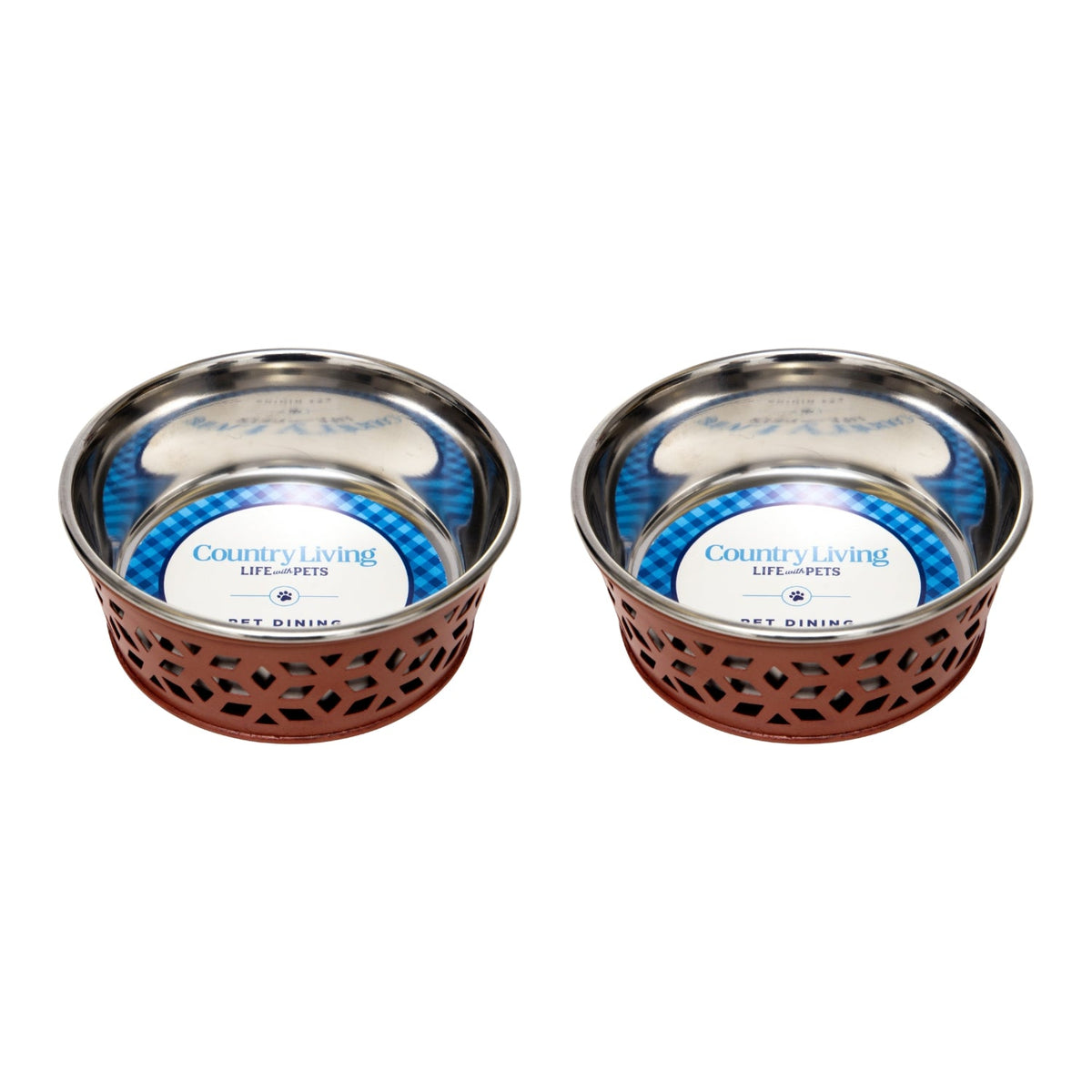 Country Living Farmhouse Stainless Steel Dog Bowls, Set of 2, Small & Medium Dogs