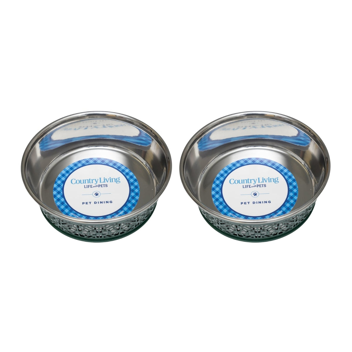 Country Living Farmhouse Stainless Steel Dog Bowls, Set of 2, Small & Medium Dogs