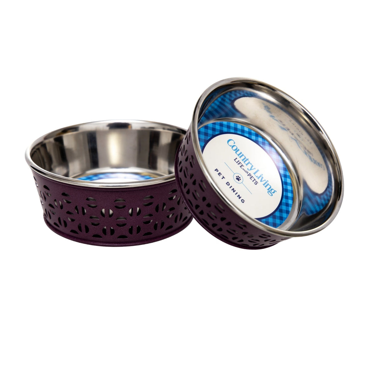 Country Living Farmhouse Stainless Steel Dog Bowls, Set of 2, Small & Medium Dogs