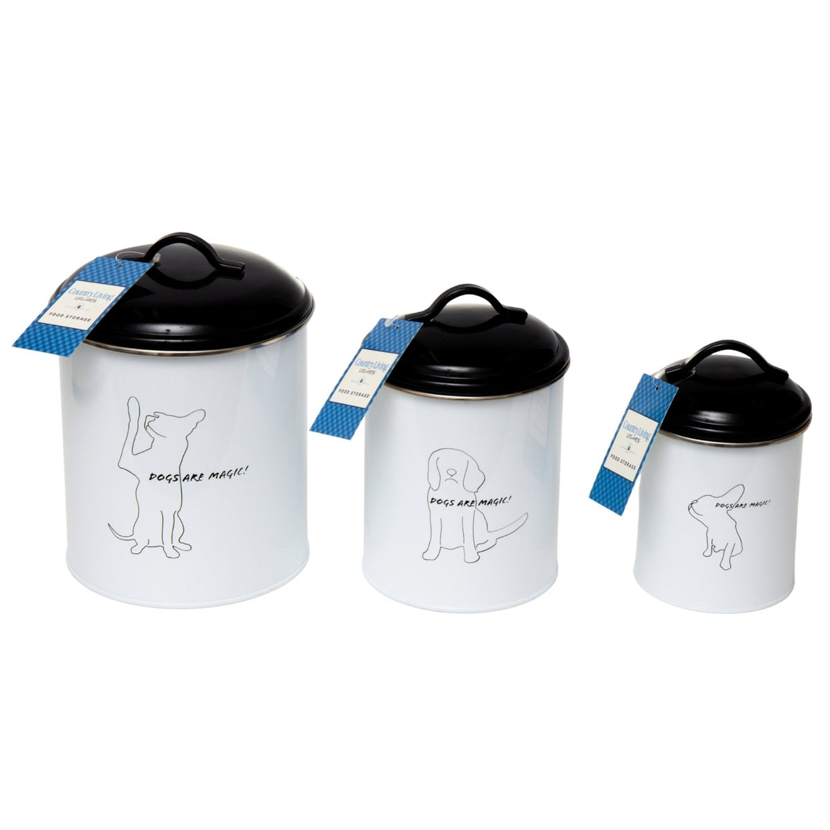 Country Living Dog Treat Canisters, Set of 3 – Black & White
