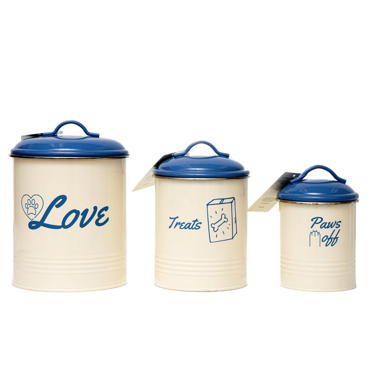 Country Living Dog Treat Canisters, Set of 3 – French Blue Lid