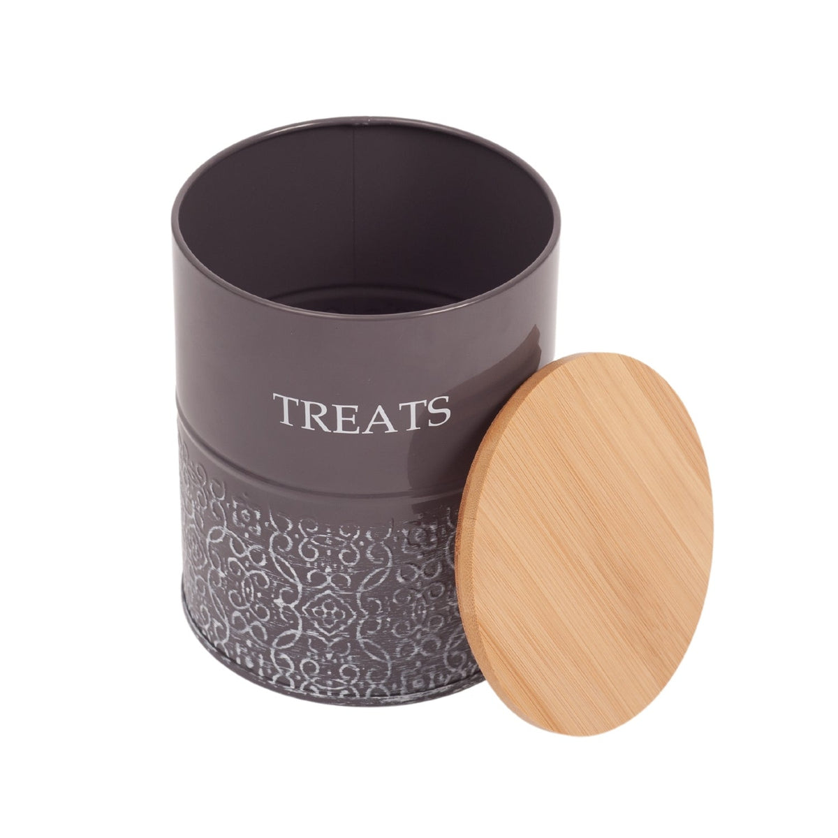 Country Living Dog Treat Canisters with Bamboo Lids, Set of 2 – Volcanic Gray