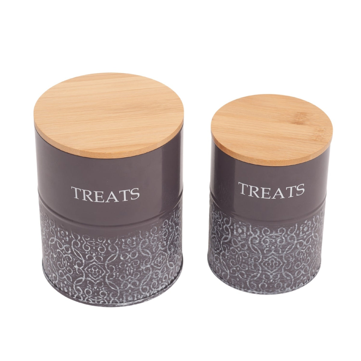 Country Living Dog Treat Canisters with Bamboo Lids, Set of 2 – Volcanic Gray