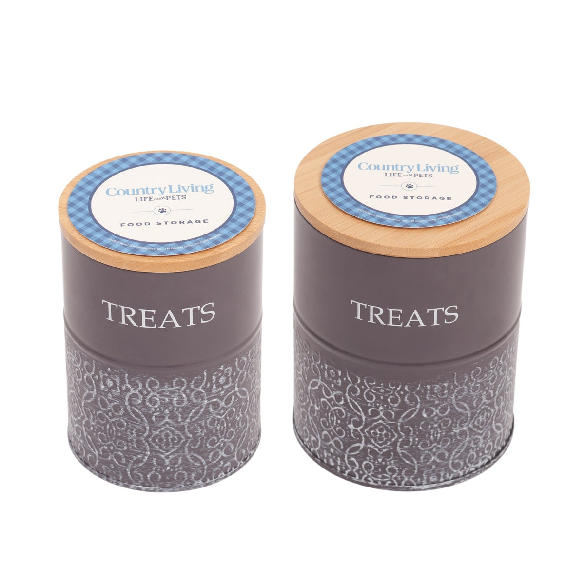 Country Living Dog Treat Canisters with Bamboo Lids, Set of 2 – Volcanic Gray