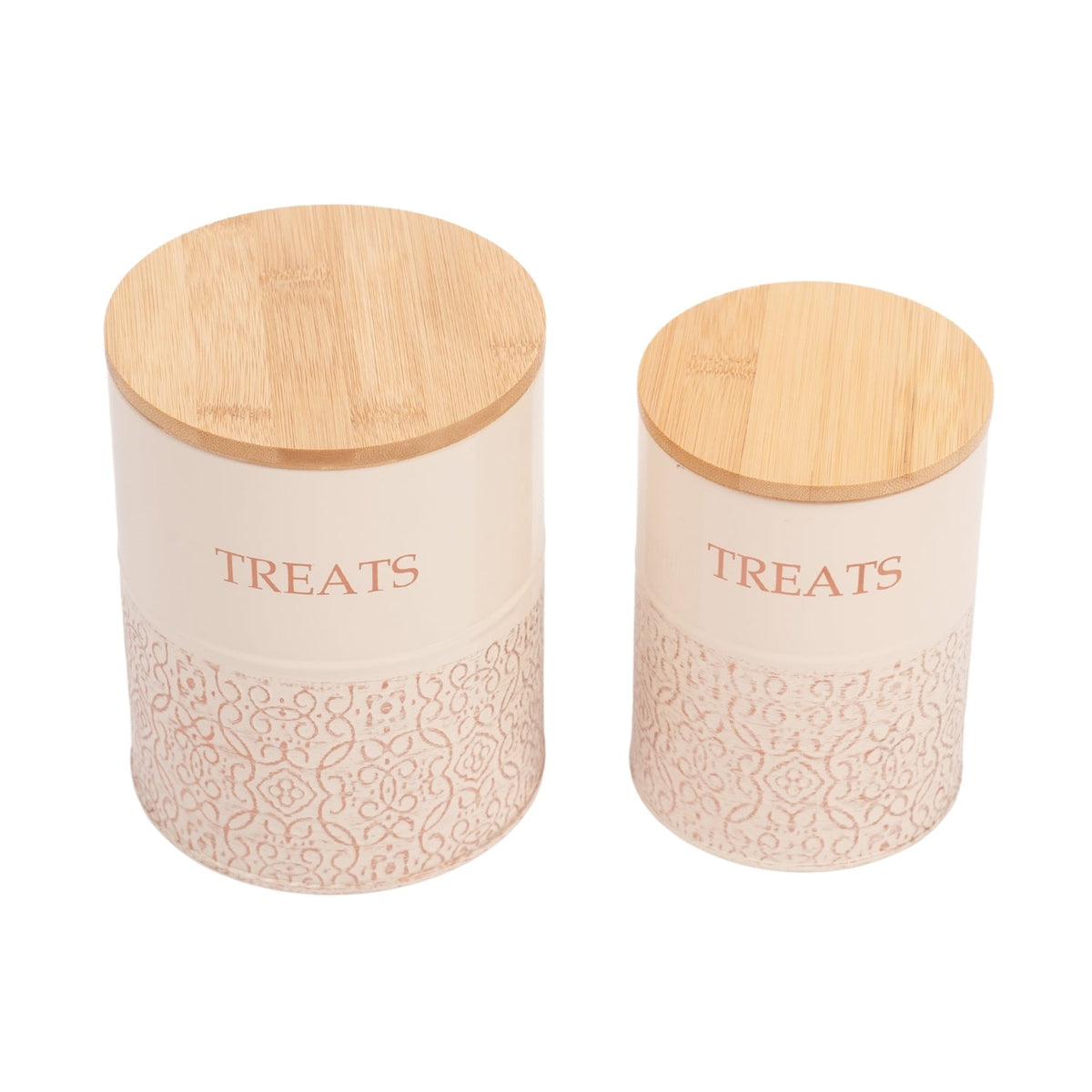 Country Living Dog Treat Canisters with Bamboo Lids, Set of 2 – White Swan