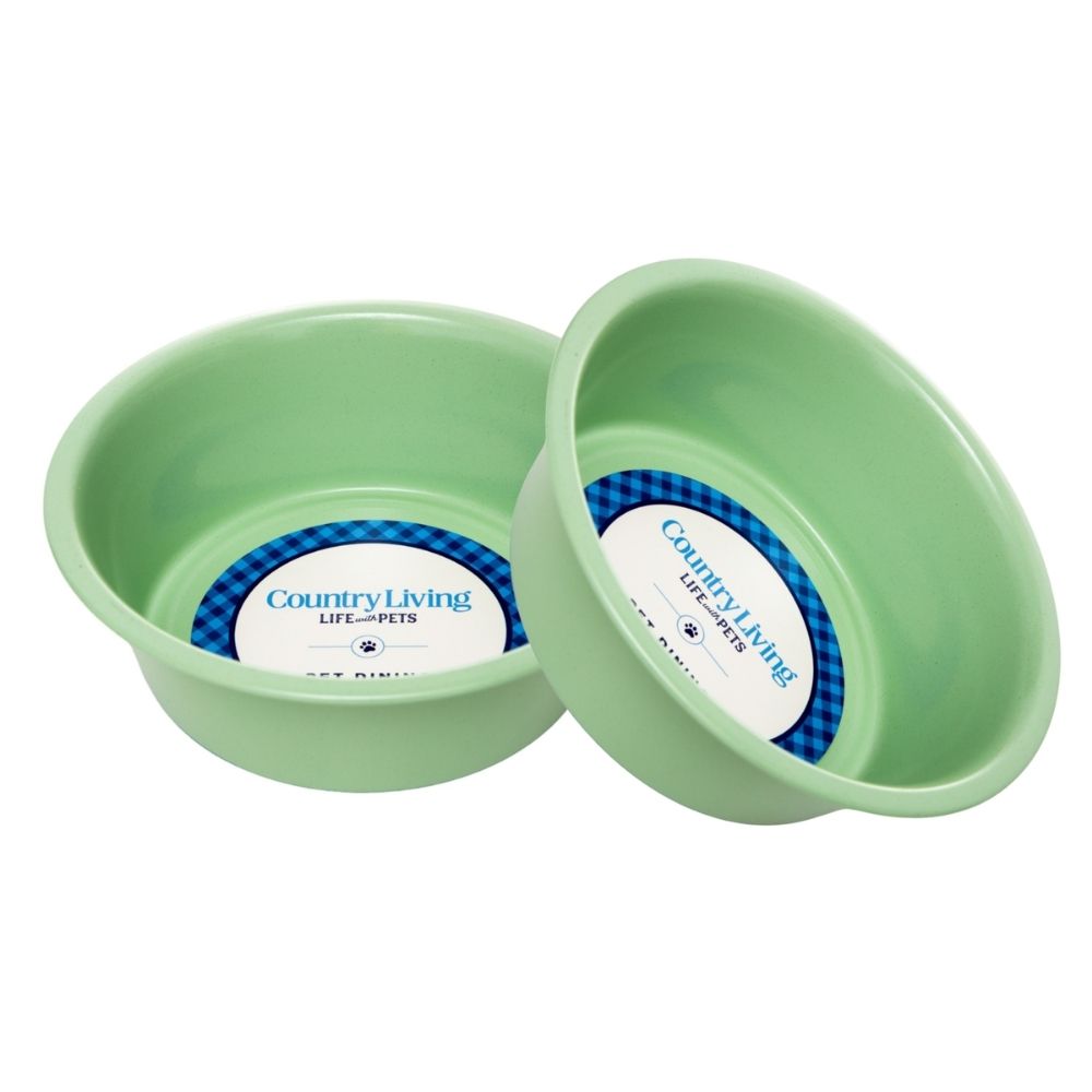 Country Living Coated Heavy Stainless Steel Dog Bowls, Set of 2, Medium & Large Dogs