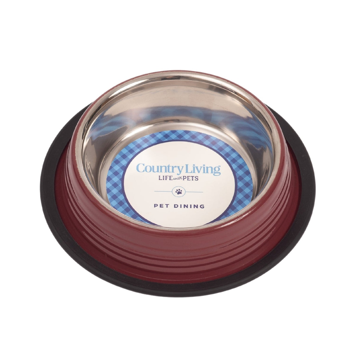 Country Living Ribbed Non-Slip Pet Bowls, Set of 2 – Merlot Red