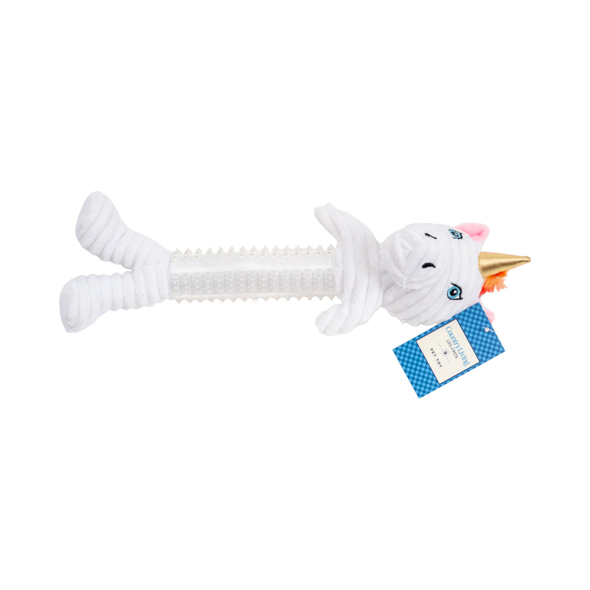 Country Living Unicorn Corduroy Plush Dog Toy with Rubber Accents
