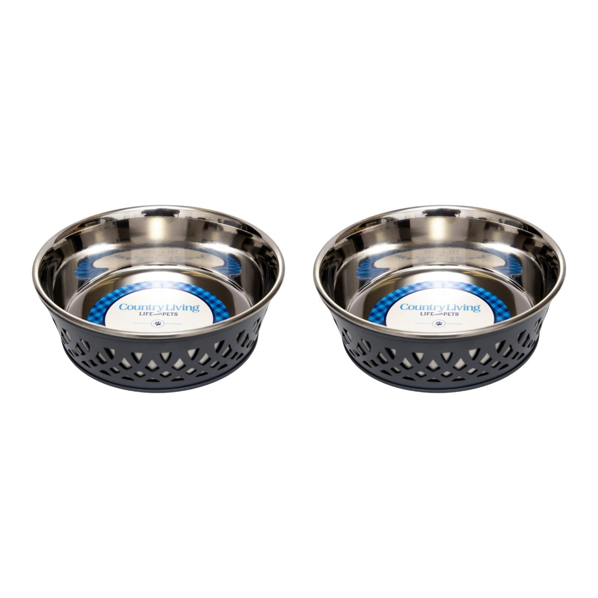 Country Living Farmhouse Stainless Steel Dog Bowls, Set of 2, Small & Medium Dogs