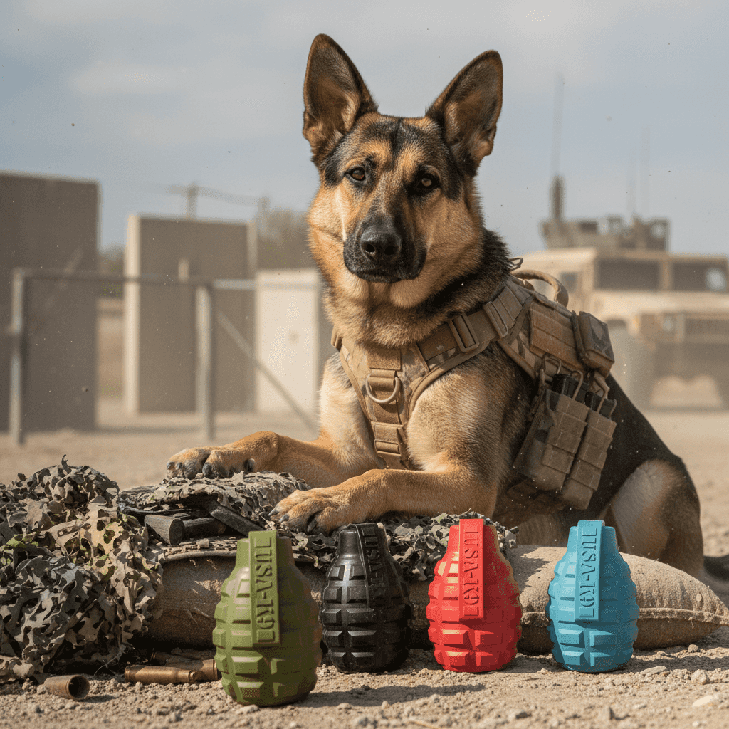 Grenade Shaped eDispenser Durable Dog Chew Toy & Treat Dispenser - Army Green - American Bark Bliss
