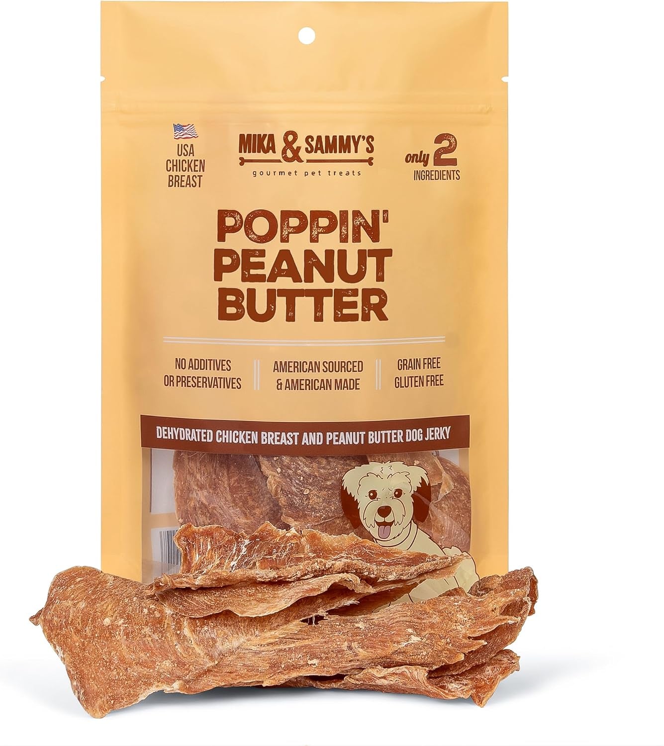 Mika & Sammy'S Gourmet Chicken Jerky Dog Treats Made in USA - Poppin' Peanut Butter - 5Oz Bag - American Bark Bliss