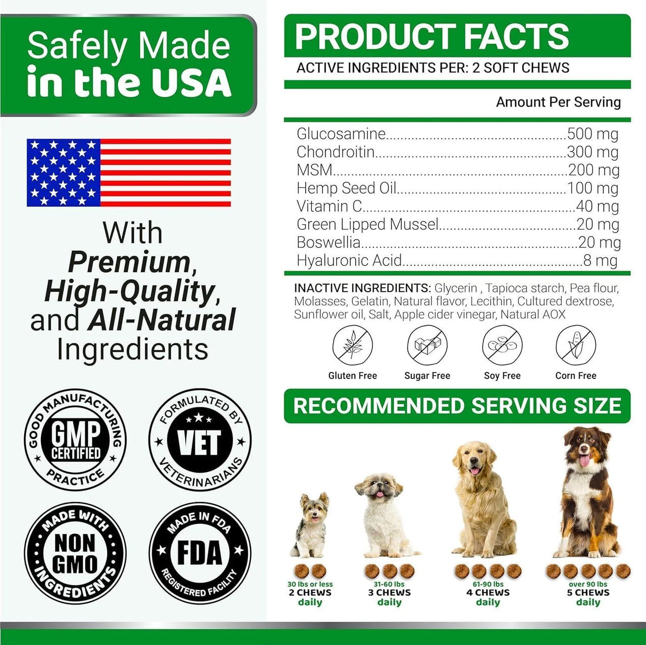 2 Pack Glucosamine for Dogs with Chondroitin Joint Pain Relief Made in USA - American Bark Bliss