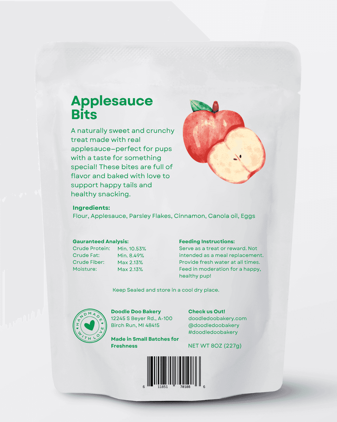 Homemade Dog Treats -🍏 Apple Bits Dog Biscuits 1/2 lb. - American Bark Bliss
