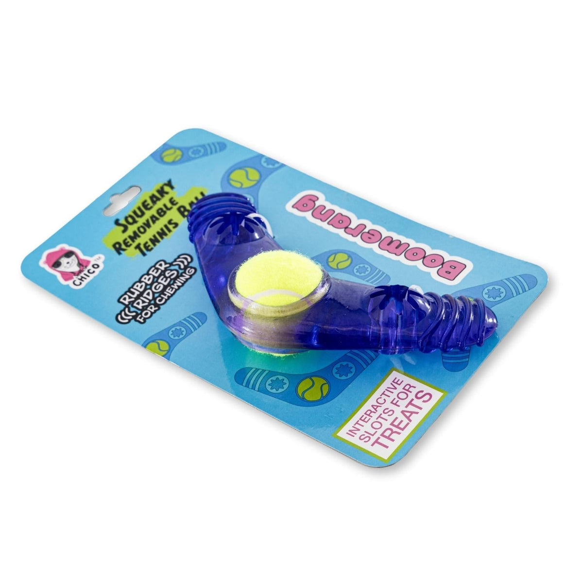 TPR Boomerang Dog Toy, 7.4 × 3.9 in, with Squeaker Ball & Treat Compartments