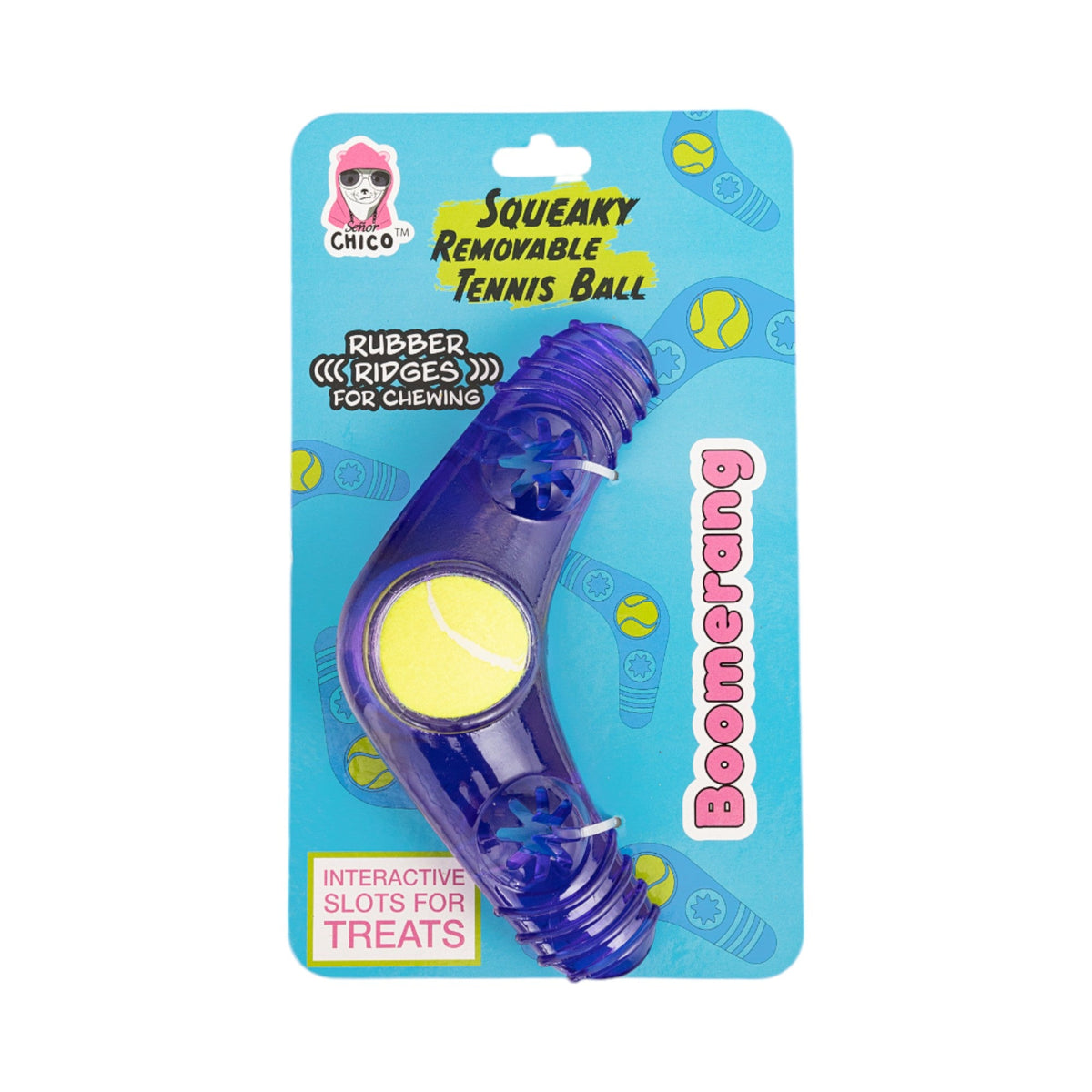 TPR Boomerang Dog Toy, 7.4 × 3.9 in, with Squeaker Ball & Treat Compartments