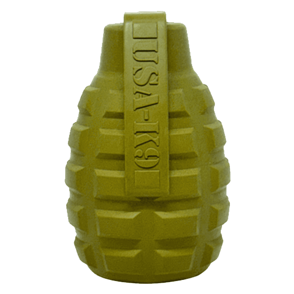 Grenade Shaped eDispenser Durable Dog Chew Toy & Treat Dispenser - Army Green - American Bark Bliss