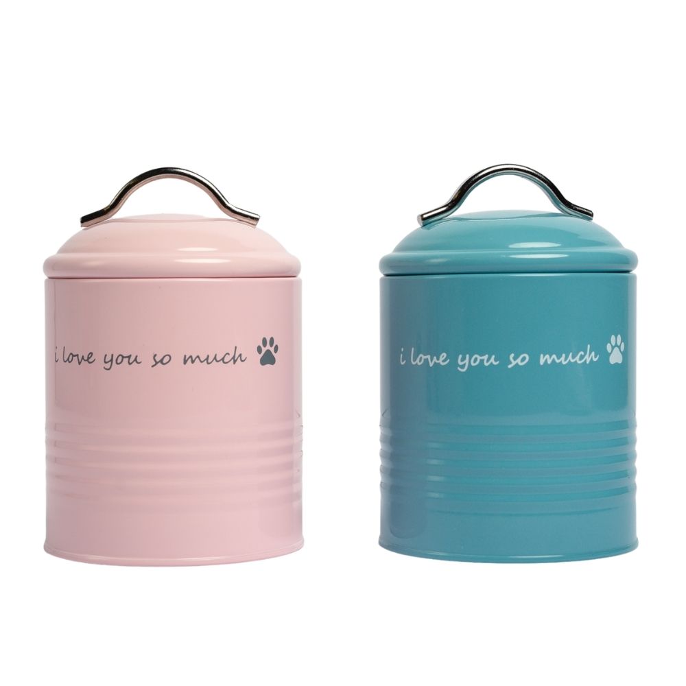 "I Love You So Much" Dog Treat Canister Gift Set – Pink & Blue