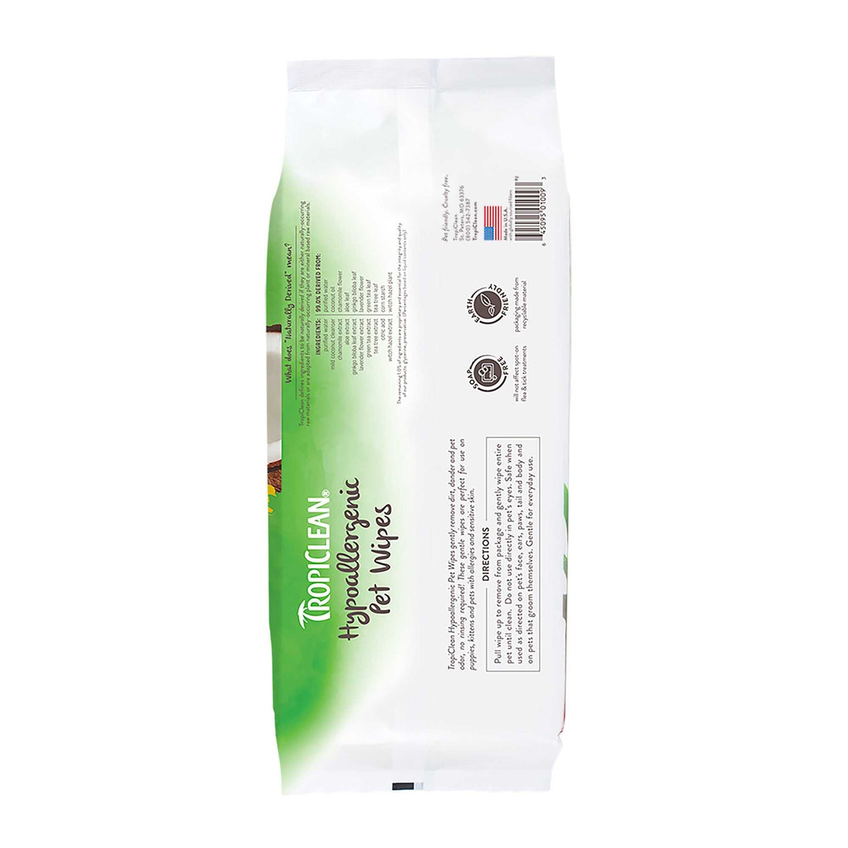 Tropiclean Coconut Hypoallergenic Pet Cleaning Wipes (100ct) - American Bark Bliss