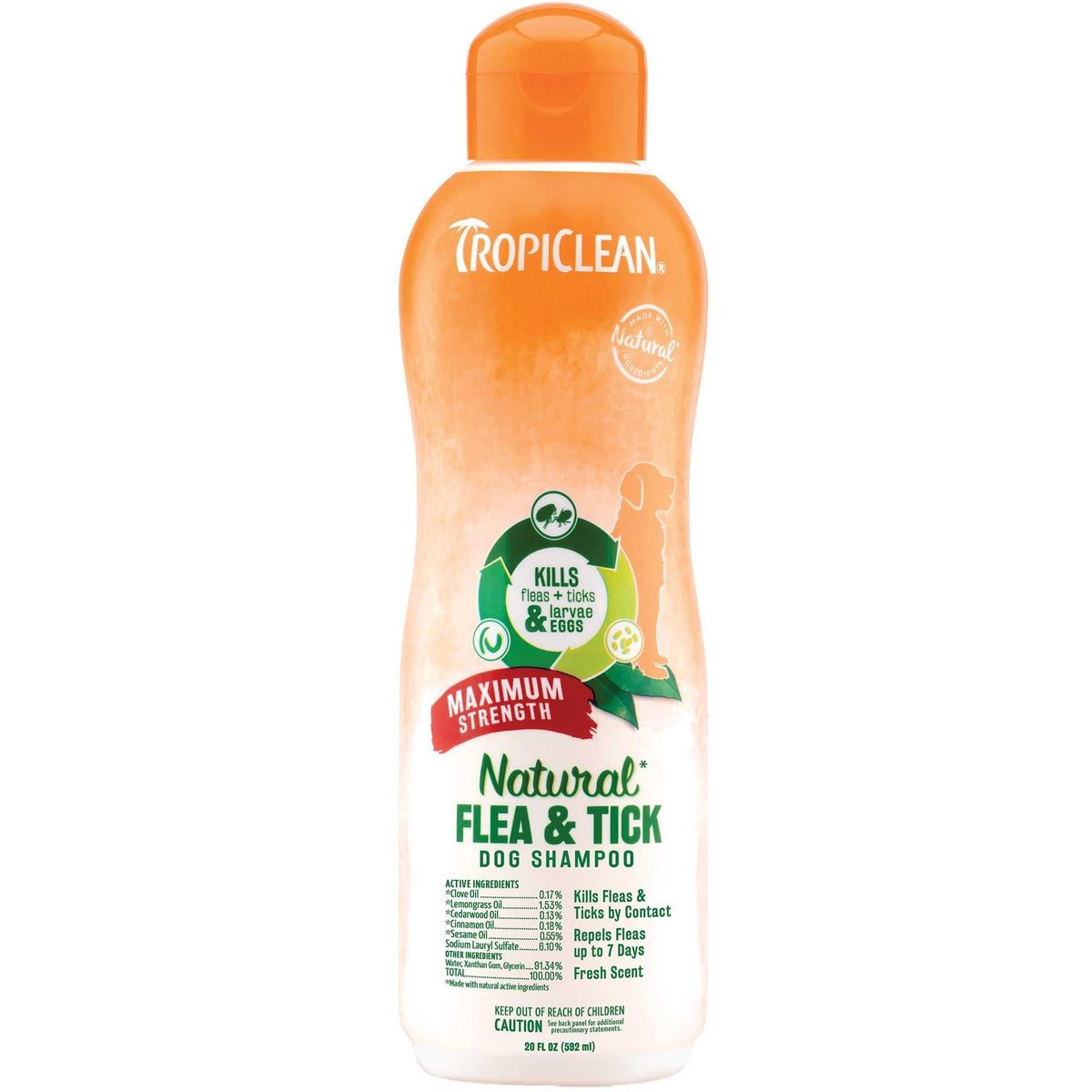 Tropiclean Flea and Tick Dog Maximum Strength Shampoo (20oz) - American Bark Bliss