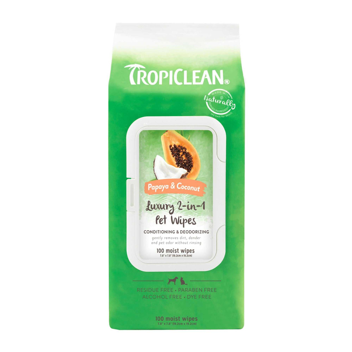 Tropiclean Papaya and Coconut Luxury 2 in 1 Pet Cleaning Wipes (100ct) - American Bark Bliss