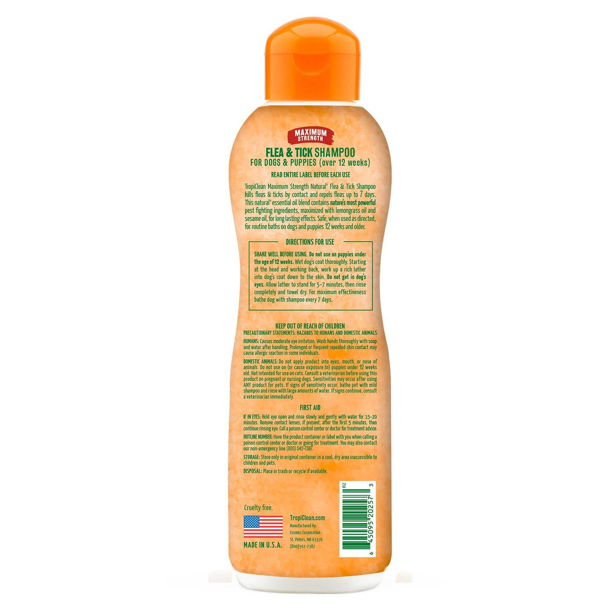 Tropiclean Flea and Tick Dog Maximum Strength Shampoo (20oz) - American Bark Bliss