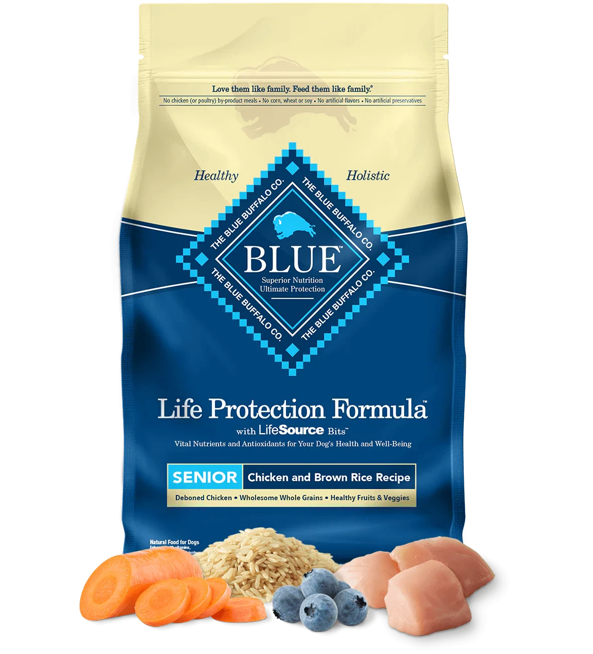 Blue Buffalo Senior Chicken and Brown Rice Dry Dog Food - American Bark Bliss