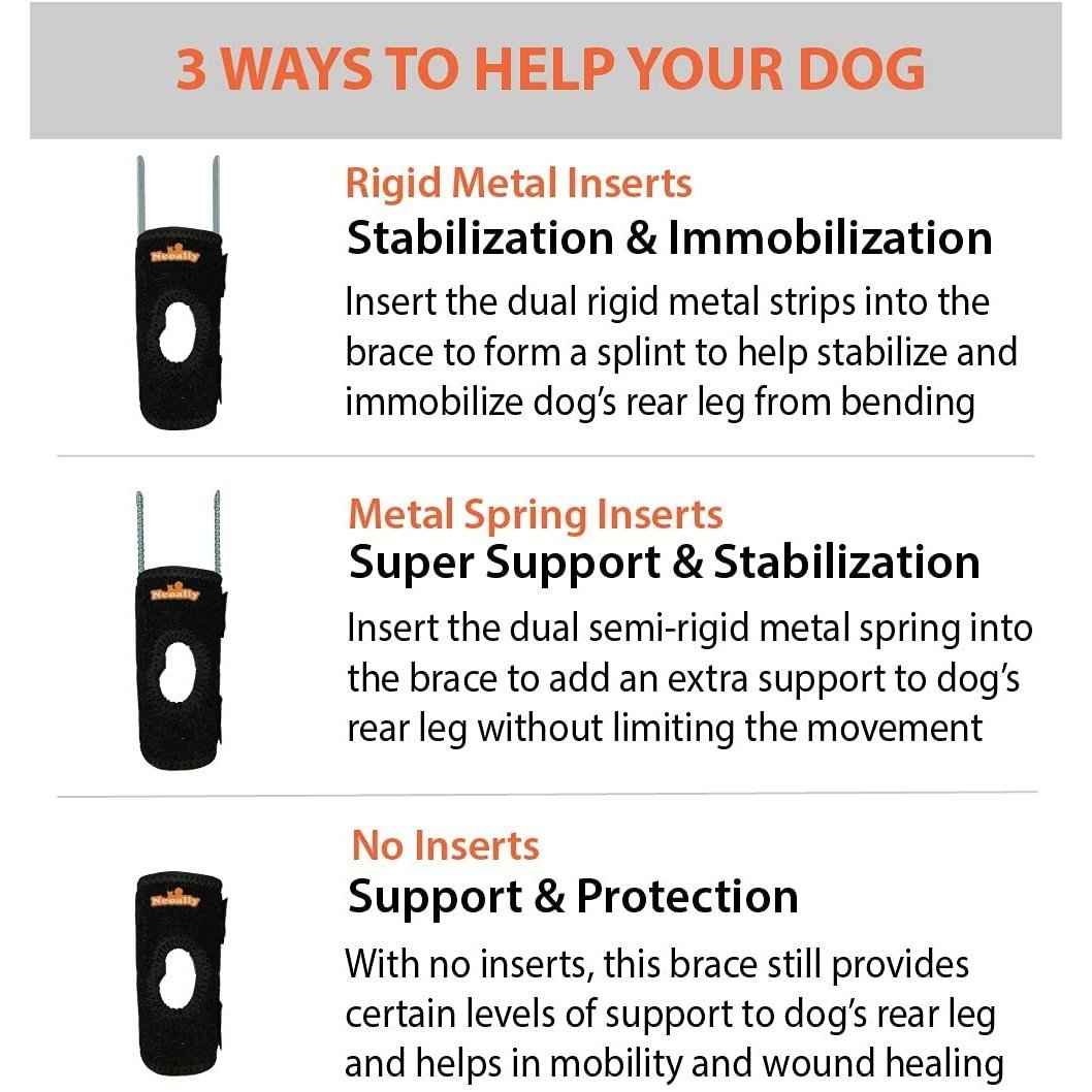 NeoAlly 3-in-1 Short Rear Leg Hock Brace for Smaller Dogs with Rigid and Spring Inserts | Safety Reflective Straps [Short Version] (Pair)